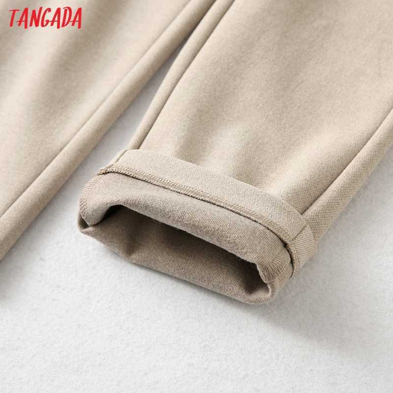 Tangada Winter Fashion Women Thick Warm Suit Pants Trousers Pockets Office Lady Elegant Pantalon YU145 211115
