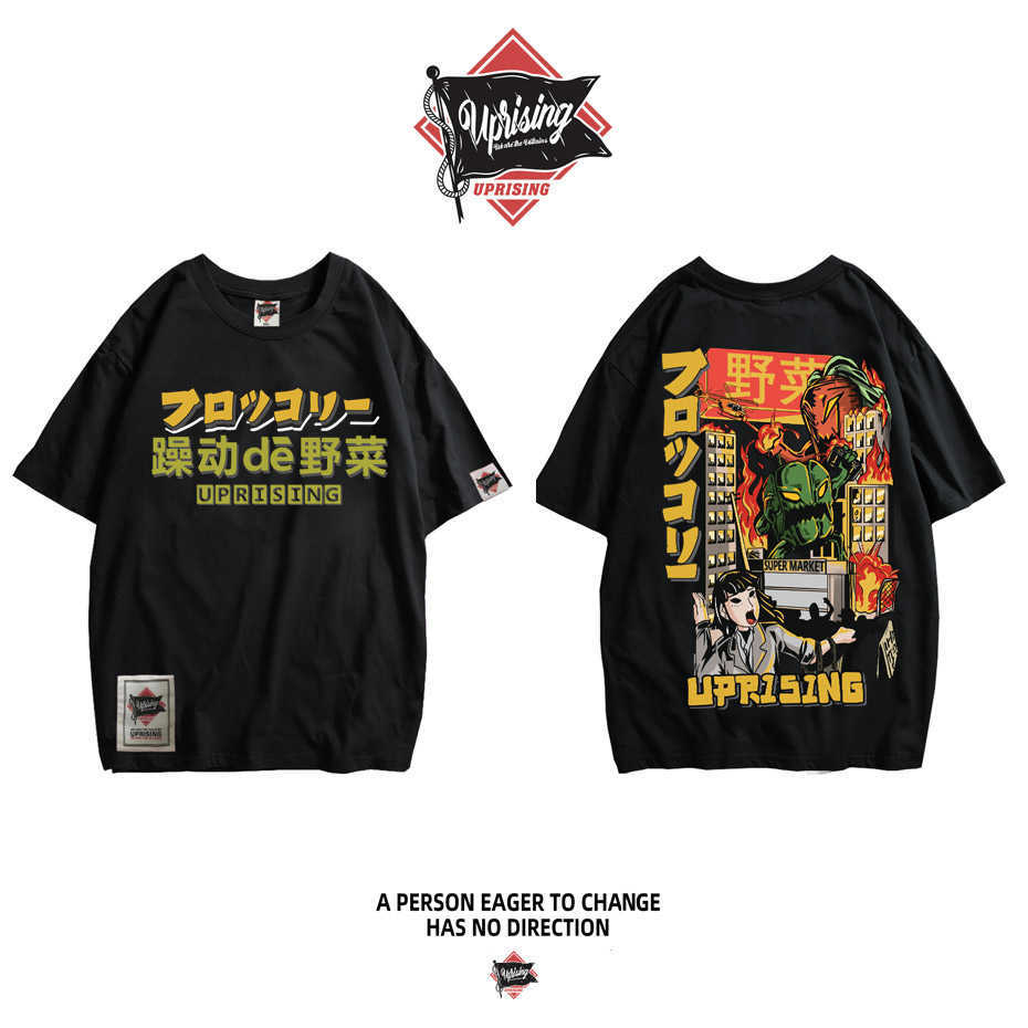 Men Hip Hop T Shirt Japanese Harajuku Cartoon Monster T-Shirt Streetwear Summer Tops Tees Cotton Tshirt Oversized HipHop 210629