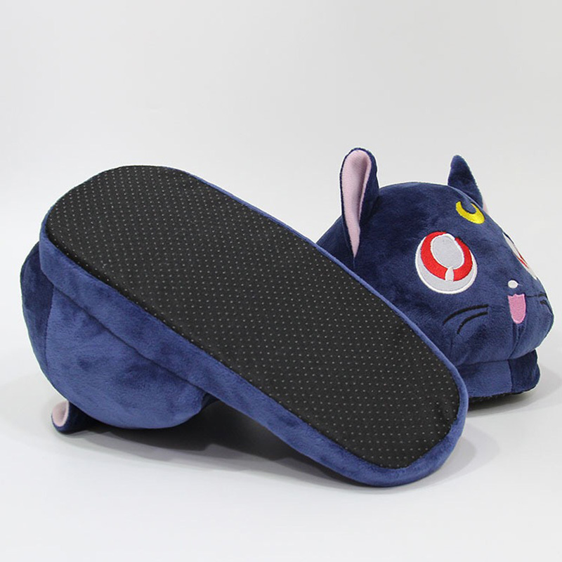 Anime Sailor Moon Plush Slippers Luna Cat Kitty Soft Stuffed Shoes Warm Winter Indoor Slippers 210225