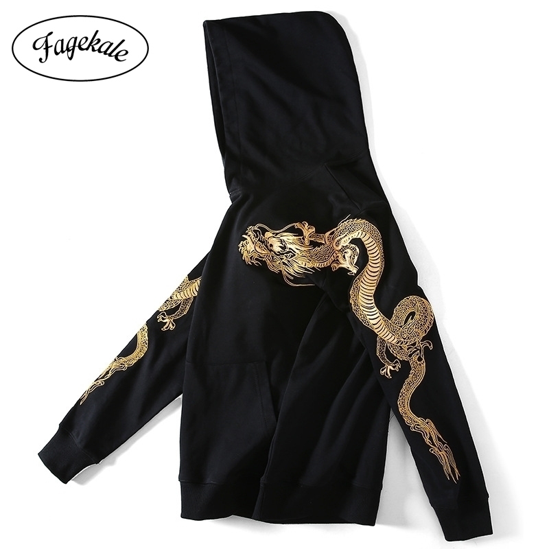 Autumn and winter new national tide Chinese style dragon embroidery loose cotton pullover hoodie men jacket tide Sweatshirt 201128
