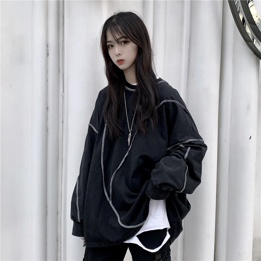 Korean Ulzzang Solid Oversized Hoodies Women Harajuku Kpop Clothes Japanese Streetwear Long Sleeve Friends Sweatshirt Black T200407