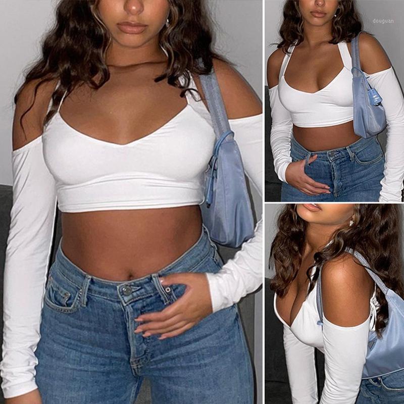 Women' Fashion V-neck Halter Long Sleeve Strapless High Waist Short Top White T-Shirt
Women' Fashion V-neck Halter Long Sleeve Strapless High Waist Short Top White T-Shirt