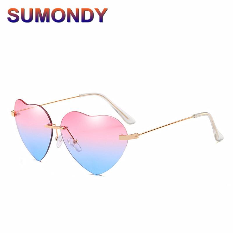 Sunglasses SUMONDY Rimless Love Heart Women Men Fashion Elegant Driving Shopping Party Retro Cat Eyes Gradient Sun Glasses SU13