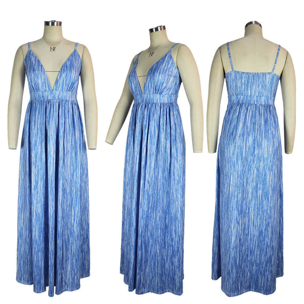 Women Spaghetti Strap Plunge V-neck Slit Maxi Dress 210702