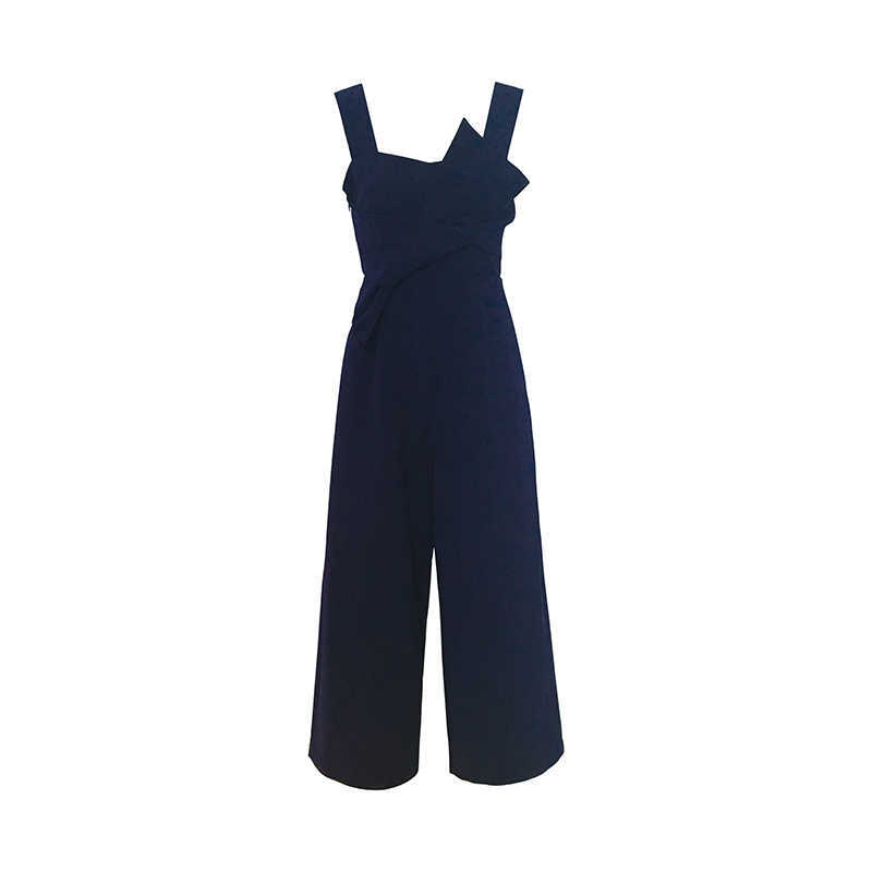 Sexy Bow Strap Jumpsuit Wide Legs Summer Sleeveless Backless CalfLength Pants Bodysuits Solid Fashion Higt Waist Rompers Womens 210608