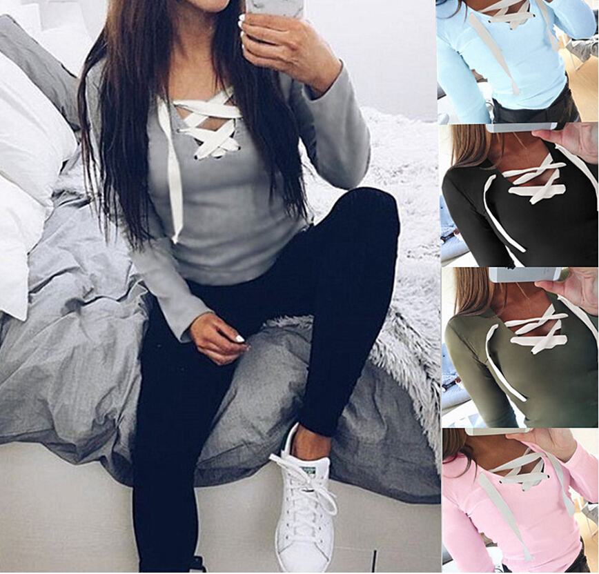 Sexy Casual Kawaii Hoodies Sweatshirts Women Fashion Long Sleeve V-neck Bandage Hoodies Shirts Casual Sexy Women Tops LJ201130