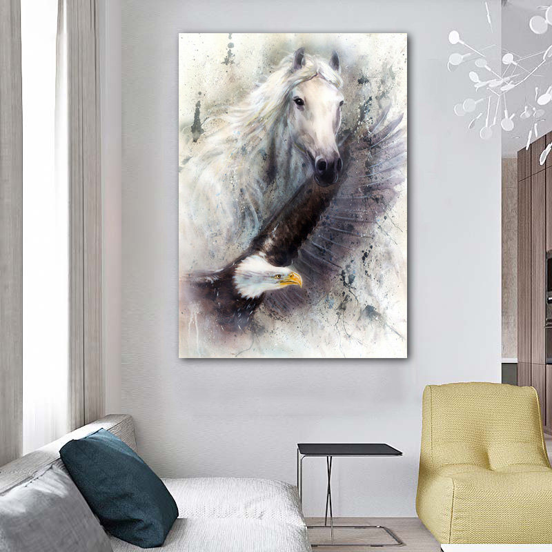 Horse Eagle Animal Canvas Painting Black And White Art Wall Art Pictures For Living Room Bedroom Modern Home Decoration Unframed