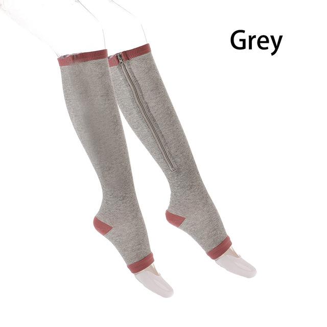 Compression Socks Men Women Support Knee Zipper Socks Female Open Toe Thin Anti-Fatigue Stretchy Sox High Unisex