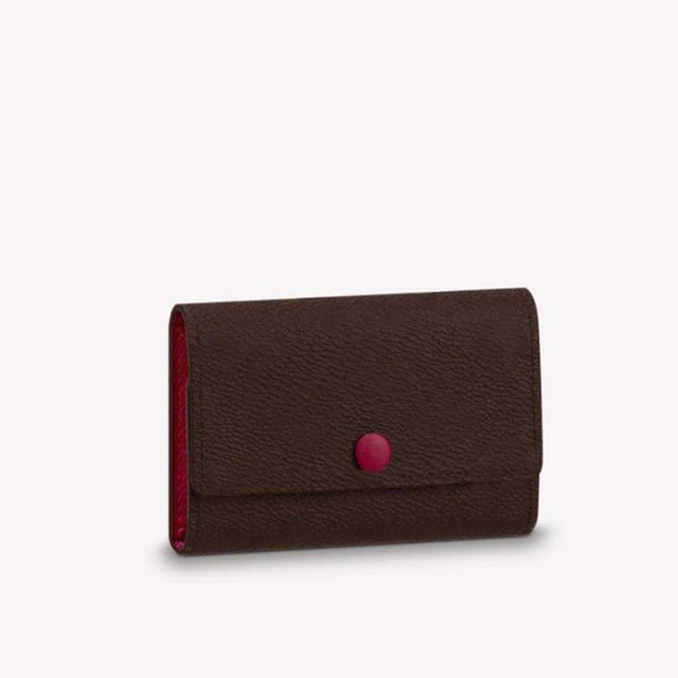 M62630 Designer 6 spoon Key Wallet Fashion Button keycase Wallets Built-in Keyring Exotic Leather Brown Flower Mini Bag With box