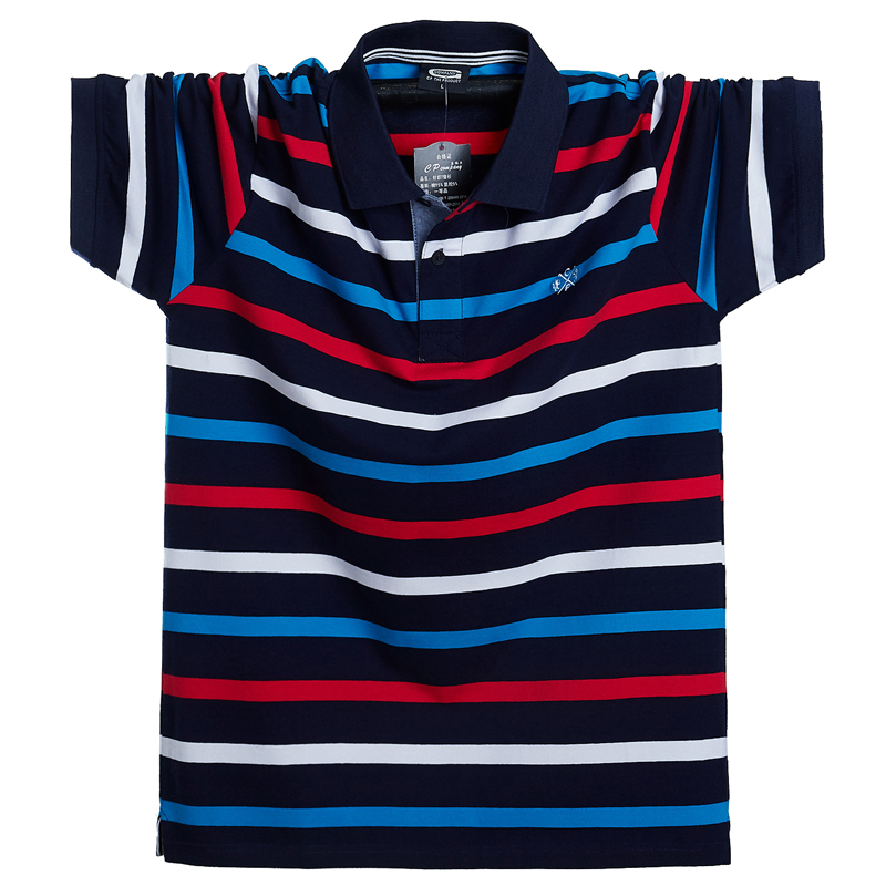 Men Polo Shirt Summer Men's Casual Breathable Plus Size 5XL 6XL Striped Short Sleeve Polo Shirt Pure Cotton Fashion Men Clothes 210308