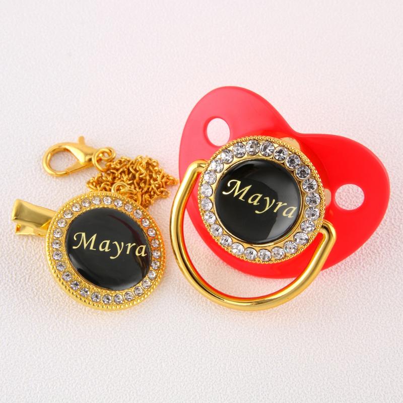 Pacifiers# Personalized Any Name Gold Bling Pacifier With Chain Clip BPA Free Dummy 7 Colors Available Perfect Baby Shower Gift