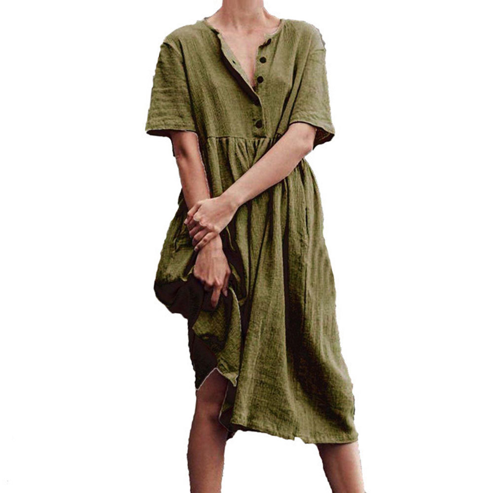 2021 New Women Vintage Solid Loose Midi Casual Button Short Sleeve Cotton and Linen Maxi Simple Beach Vestidos Xkkg, Khaki
2021 New Women Vintage Solid Loose Midi Casual Button Short Sleeve Cotton and Linen Maxi Simple Beach Vestidos Xkkg, Khaki