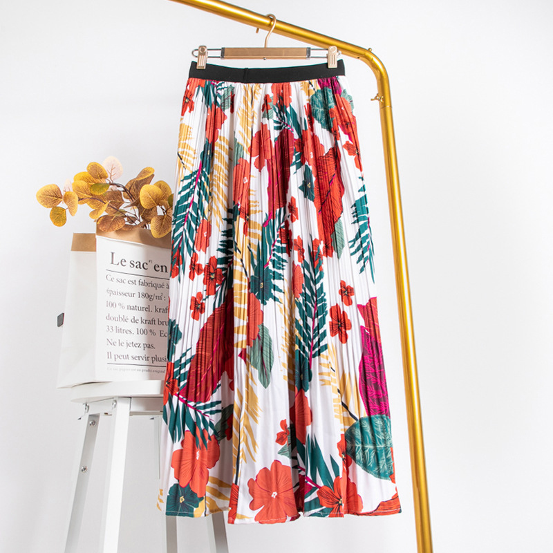 SURMIITRO Floral Print Chiffon Maxi Skirt Women With High Waist Spring Summer Ladies Red Black Long Pleated Skirt Female 210306