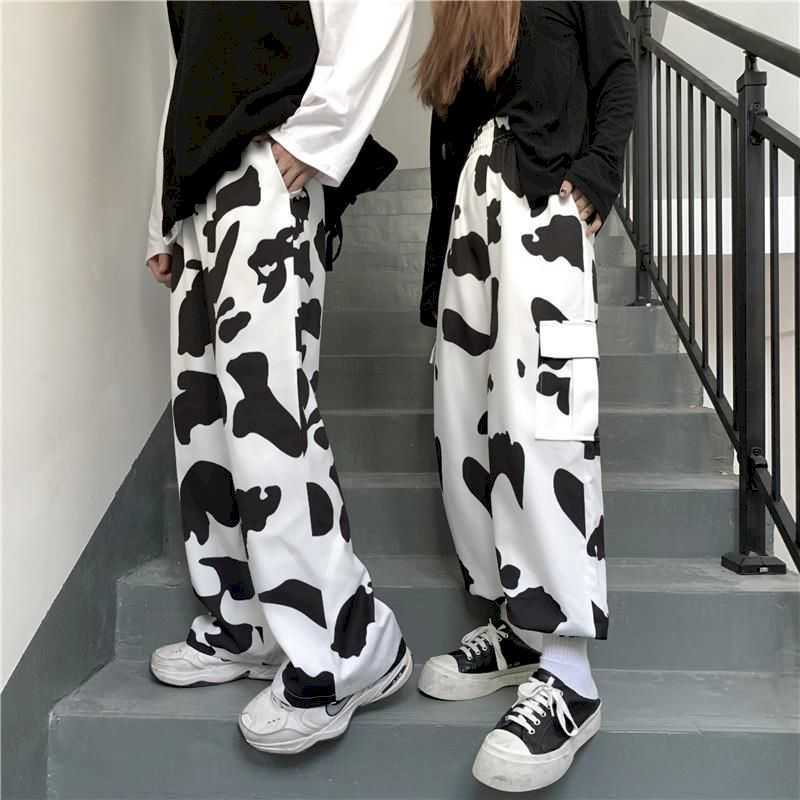 Casual wide leg pants men and women Korean version of the wild cow straight trousers high waist loose student beam feet slim 210526