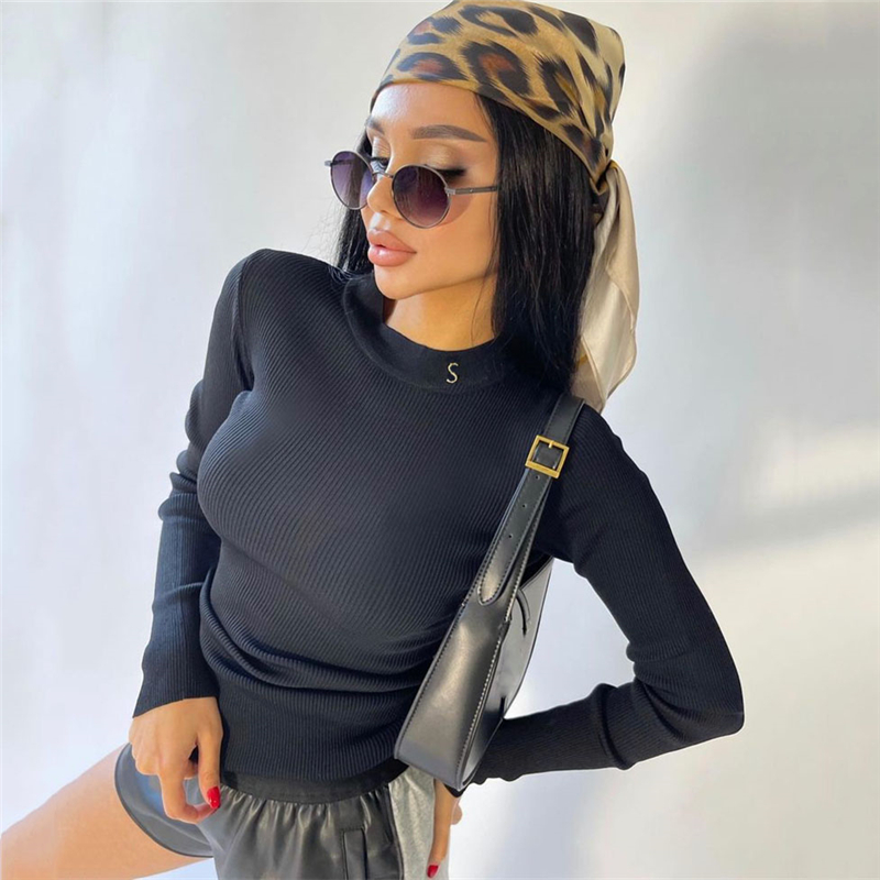 Fashion Brand Womens T Shirt Knits With Metal Letters Long Sleeve Ladies Slim Bottoming Shirt High Stretch Stand Collar Tops, Black
Fashion Brand Womens T Shirt Knits With Metal Letters Long Sleeve Ladies Slim Bottoming Shirt High Stretch Stand Collar Tops, Black