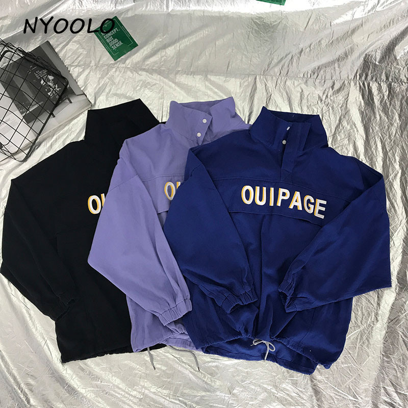 NYOOLO Autumn Harajuku style loose letters print turtleneck Hoodies long sleeve hooded pullovers Sweatshirt womenmen cloth tops T200407