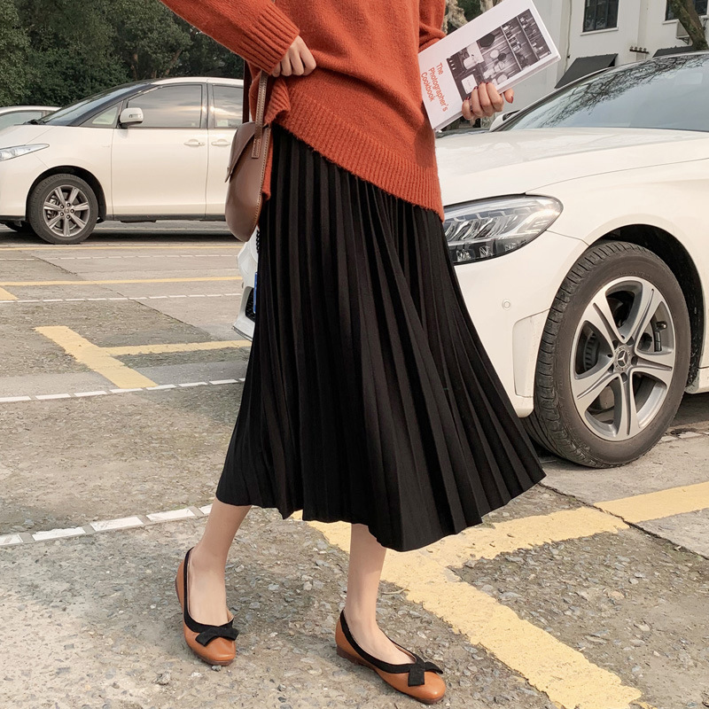 Surmiitro Elegant Midi Pleated Skirt Women 2021 Spring Autumn Winter Ladies Korean Red Black High Waist School Long Skirt Female 210309