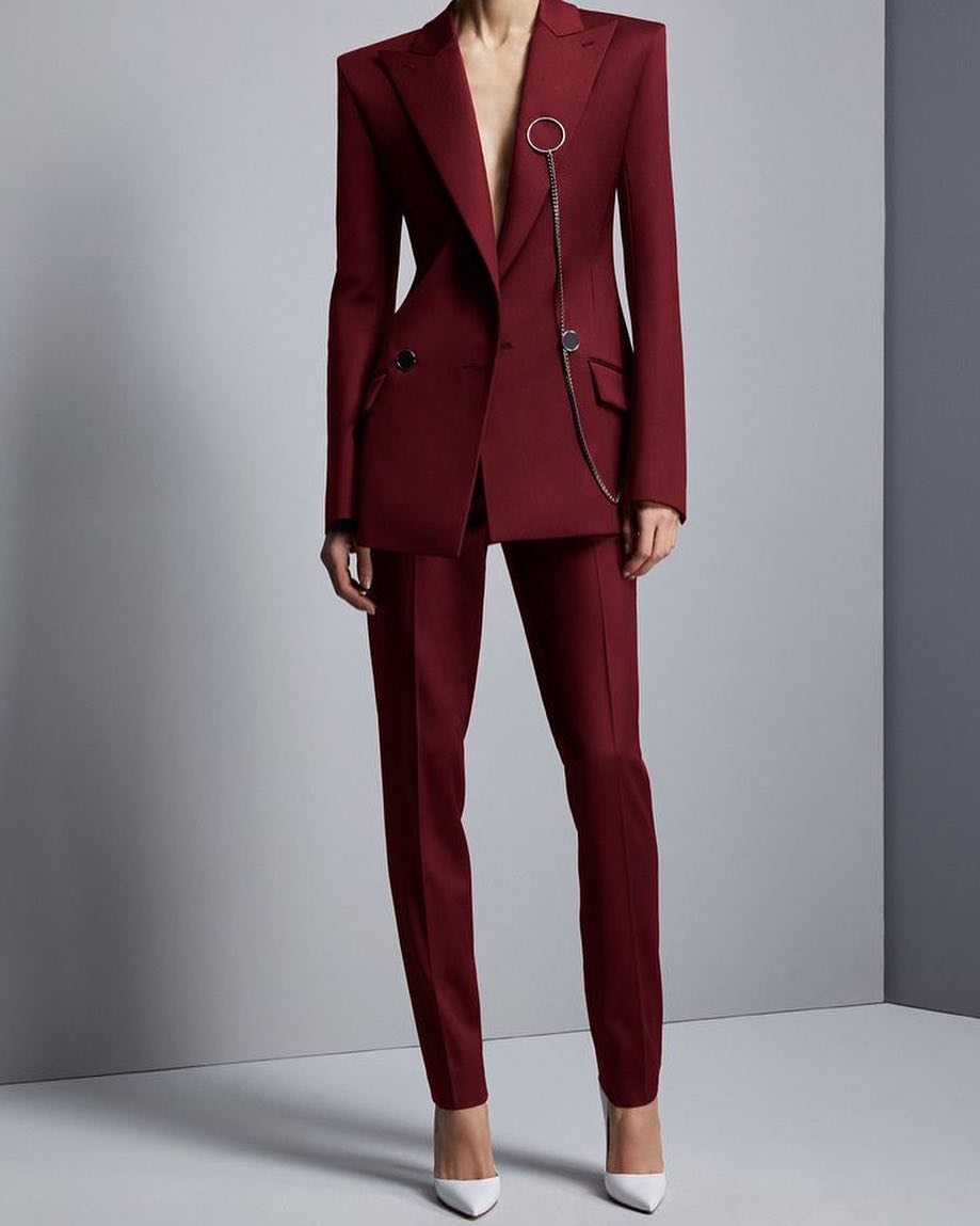 Leisure Burgundy Women Pants Suits Formal Mother of the Bride Suits Slim Fit Evening Party Tuxedos Formal 2 pieces