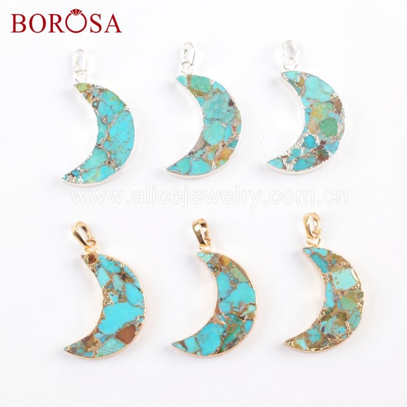 Pendants BOROSA Jewelry 5PCS Fashion Gold Color Copper Tur-quoise Moon Shape Natural Blue Stone Druzy Pendant For Necklace G1682
Pendants BOROSA Jewelry 5PCS Fashion Gold Color Copper Tur-quoise Moon Shape Natural Blue Stone Druzy Pendant For Necklace G1682