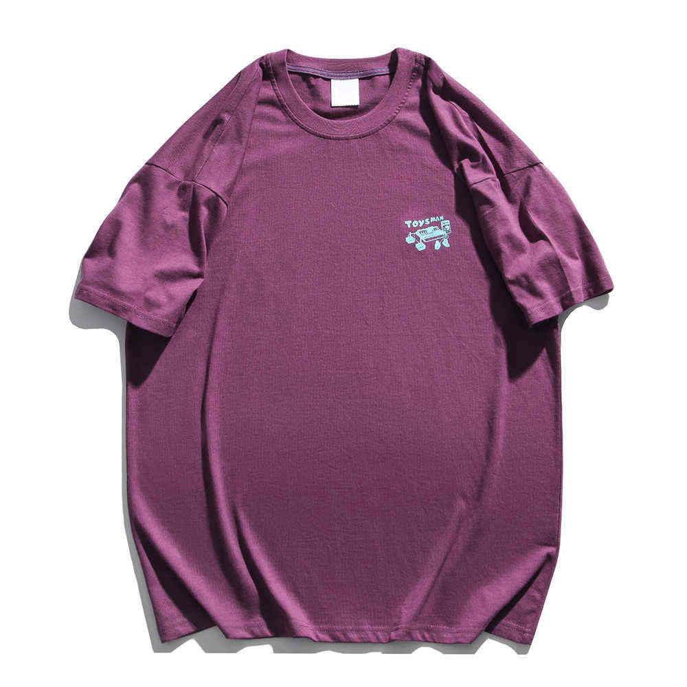 Printing Cotton Tee Shirts Men Summer O-neck Oversized Men's Tshirt Cotton Tee Black Purple 210603