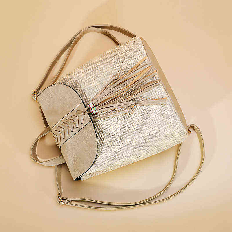 New Fashion Small and Large Women's Backpack Summer Travel Beach Straw Backpack for Teenager Girls Weaved Shoulder Bag Mochila Y1105