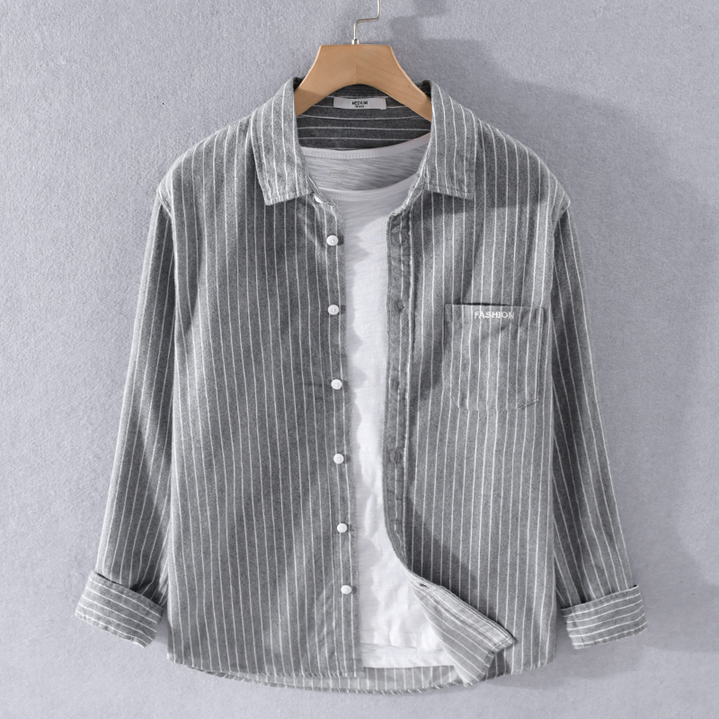 2021 New Pure Cotton Brushed Long Sleeve Autumn Spring Fashion Striped Shirts for Men Casual Comfortable Stripe Shirt Mens Tops Jrts, Gray
2021 New Pure Cotton Brushed Long Sleeve Autumn Spring Fashion Striped Shirts for Men Casual Comfortable Stripe Shirt Mens Tops Jrts, Gray