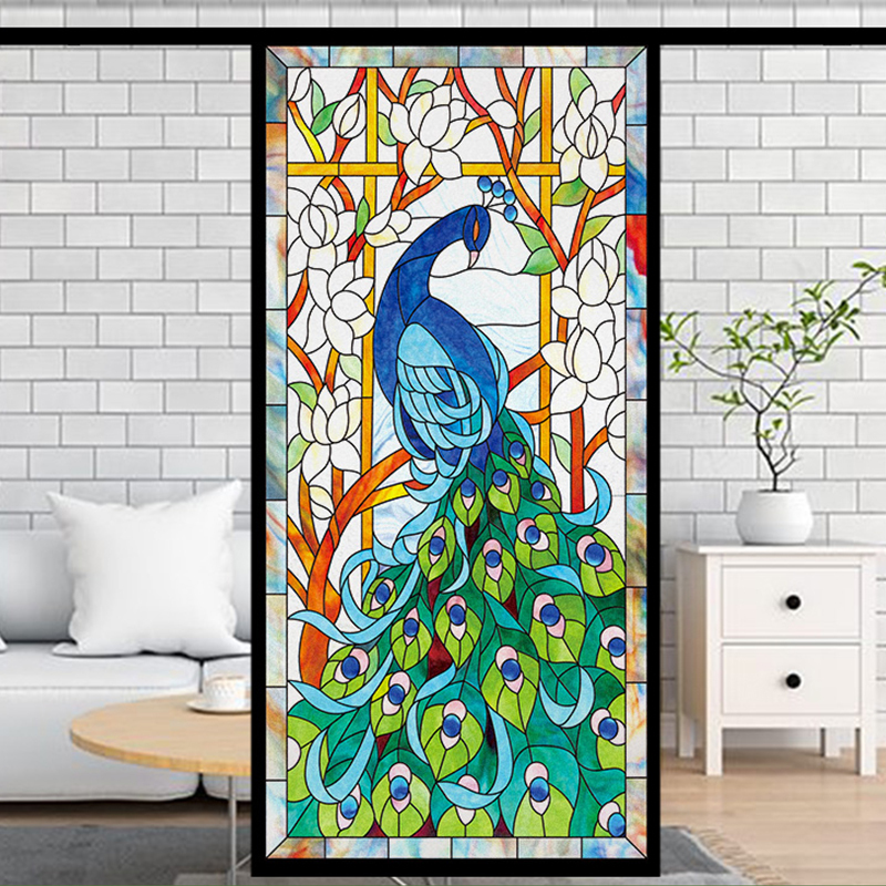 Frosted Privacy Window Film Stained Glass Film Retro European Church Style Colorful Window Stickers Shower Bathroom Glass Film 210317