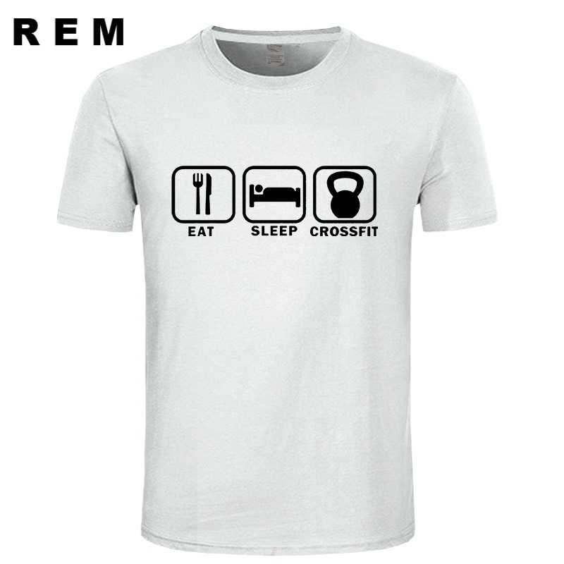 Eat Sleep Crossfit T Shirt Men Summer Short Sleeve Cotton Man Funny Crossfit T-shirts Tees Top Free Shipping 210225