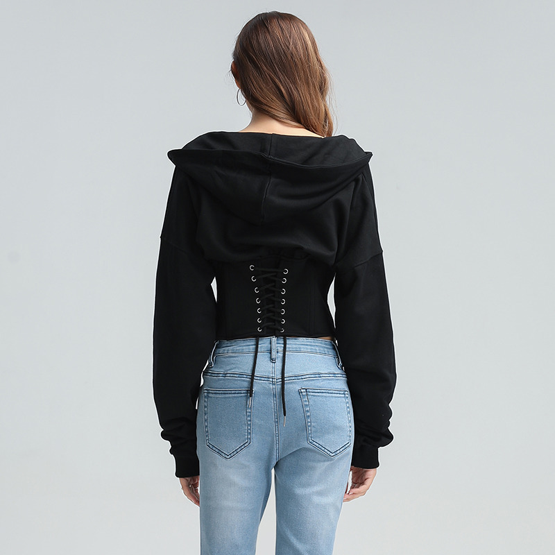 TWOTWINSTYLE Drawstring Bandage Sweatshirt For Women V Neck Long Sleeve Tunic Lace Up Casual Sweatshirts Female Fall New 201212