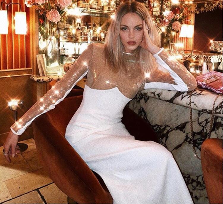 2021 Nouveaux séquils de luxe à manches longues sexy Sexy White Femmes Bandage Designer Soirée Vestido H531