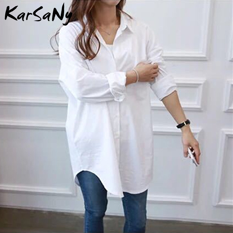 Women's White Shirt Oversize Cotton Femme Tops Plus Size 5XL Long Shirts For Women White Blouse Spring Long Sleeve Tunics Women 210225
