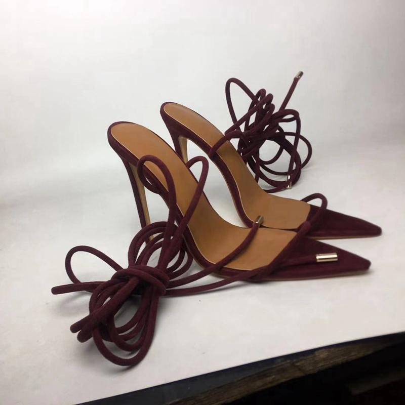 2021 designer shoes gladiator Micro Suede Burgundy lace up sandals fashion ankle strap stiletto heel chic high heels women party
2021 designer shoes gladiator Micro Suede Burgundy lace up sandals fashion ankle strap stiletto heel chic high heels women party