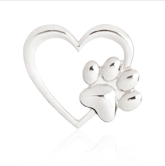 Silver Gold Color Love Heart Paw Lapel Pin Pet Paw Print Pet Loss and Pet Memorial Pins Jewelry Dog Cat Lover Gifts GC77