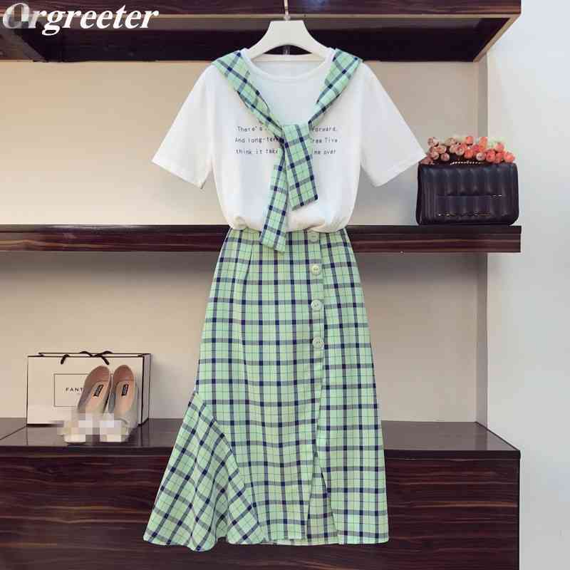 Plus Size XL-5XL Casual 2 piece Plaid Fishtail Skirt set Women Summer Letter Print Bow shawl Tshirt and Bodycon Suit 210525, Mint
Plus Size XL-5XL Casual 2 piece Plaid Fishtail Skirt set Women Summer Letter Print Bow shawl Tshirt and Bodycon Suit 210525, Mint