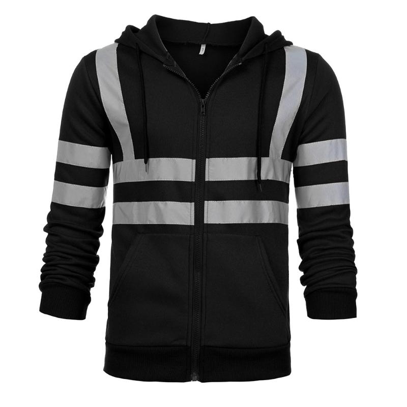 Mens Jackets Men Jacket Work Clothes High Visibility Hooded Outwear Travel Outdoor Reflective Stripe D90520