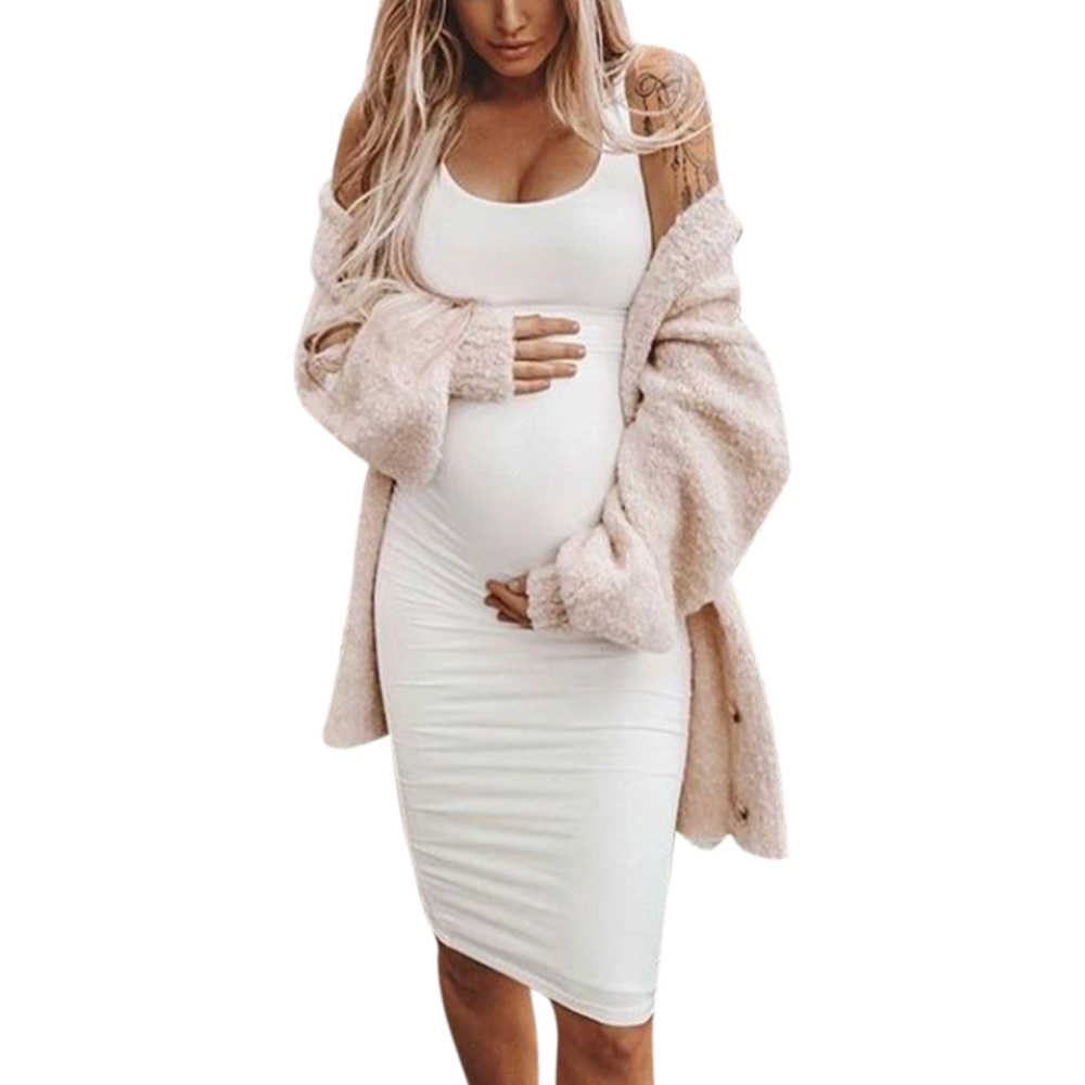 Summer Pragnancy Dresses Sleeveless Solid Maternity Dresses Straight O Neck Women Dresses Casual Maternity Clothes Q0713