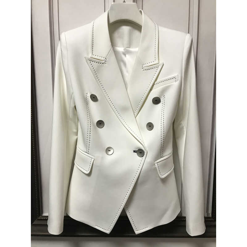 HIGH QUALITY Designer Blazer Jacket Women's Double Breasted Shell Buttons Contrast Top stitching Slim Fitting 210526, White
HIGH QUALITY Designer Blazer Jacket Women's Double Breasted Shell Buttons Contrast Top stitching Slim Fitting 210526, White