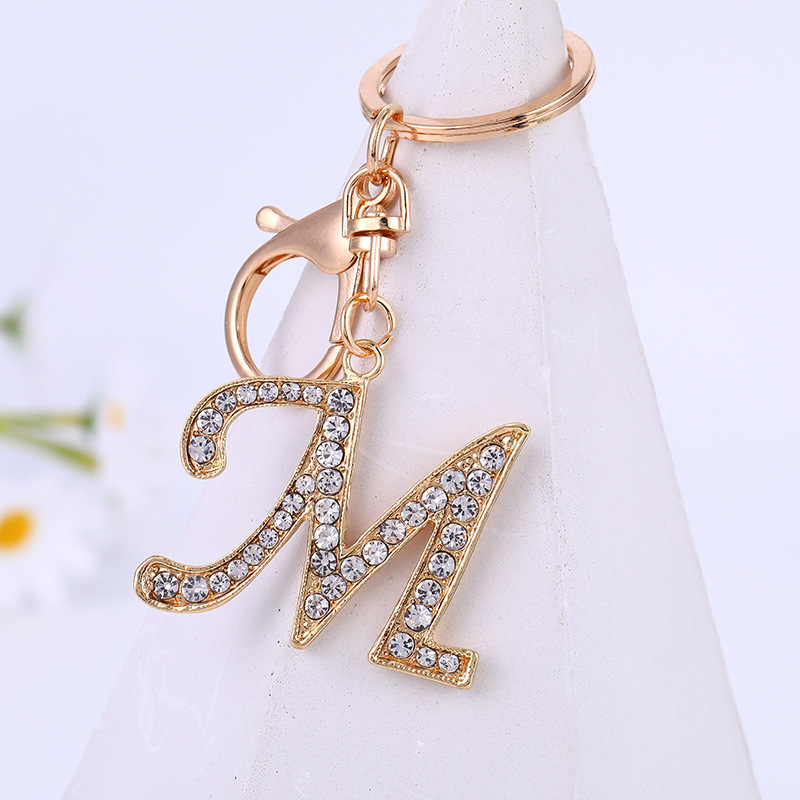 Women Keychain 26 Alphabet Letter Rhinestone Gold Color Keyring Charm Key Chain Accessoreis Female Car Bag Holder