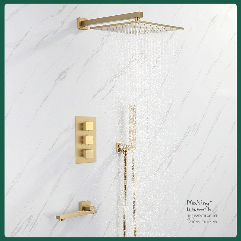 2021 New Bathroom in Wall Brushed Gold & Faucet Set Thermostatic Mixer Bath and Rainfall Shower 72y8
2021 New Bathroom in Wall Brushed Gold & Faucet Set Thermostatic Mixer Bath and Rainfall Shower 72y8