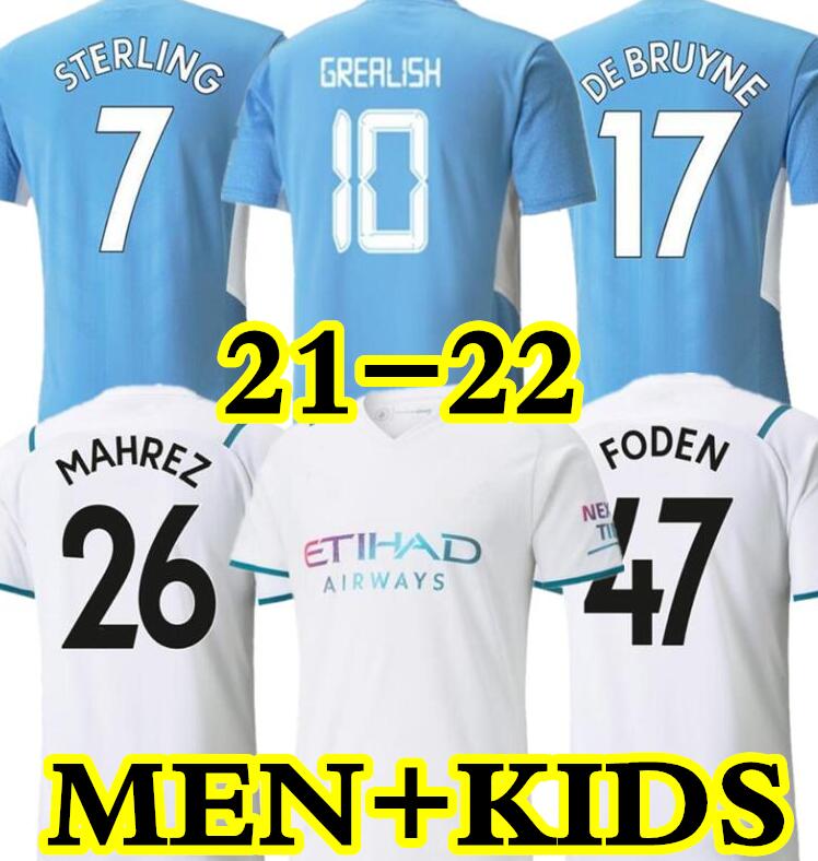 21 22 soccer jersey 2021 2022 KANE STERLING manchester football shirt KUN AGUERO DE BRUYNE GESUS BERNARDO MAHREZ RODRIGO FODEN city men + kids kits, 21-22 home