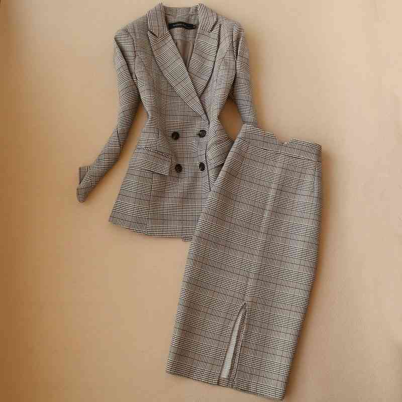 Winter high quality women's suit skirt set two-piece Korean version of the professional plaid ladies jacket Slim 210527
Winter high quality women's suit skirt set two-piece Korean version of the professional plaid ladies jacket Slim 210527
