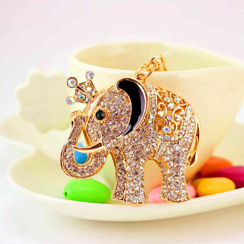 Kuxi Jewelry Keychain Auspicious Elephant Crown Little Car Pendant Bag Animal 653