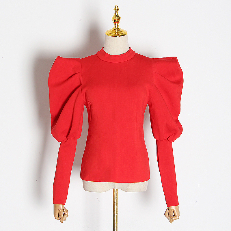 TWOTWINSTYLE Casual Ruched Women's Sweatshirts O Neck Puff Long Sleeve Tunic Slim Pullovers For Female Fashion Clothing 201211