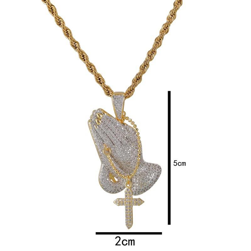 Pendant Necklaces Iced Out Cubic Zircon Praying Hands With Charms Necklace Fashion Luxury Hip Hop Designer Jewelry