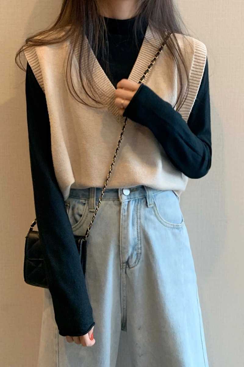 Spring Korean Women Vest Preppy Style Casual V-neck Knitted Vests Clothing High Quality 210909wtt