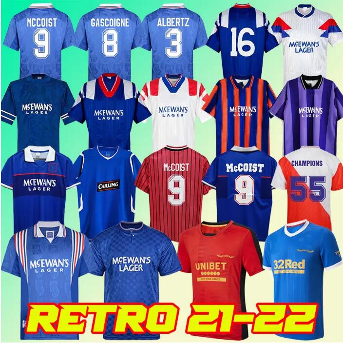 Retro 21 22 Glasgow Rangers FC 150th Anniversary Soccer Jerseys 2021 2022 CHAMPIONS Football Shirt GASCOIGNE 87 90 92 94 96 97 99 01 KENT LAUDRUP MCCOIST Uniforms от DHgate WW