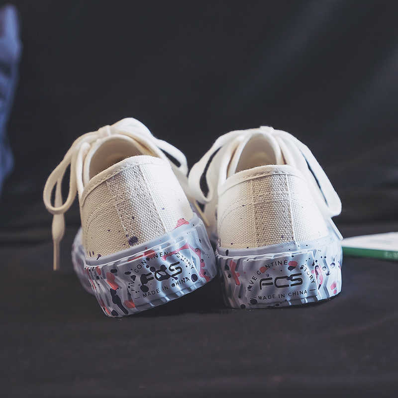 White Shoes Women's 2021 New Popular Autumn Korean-style Splash-ink Canvas Girls All-match Skateboard Biscuits Y0907