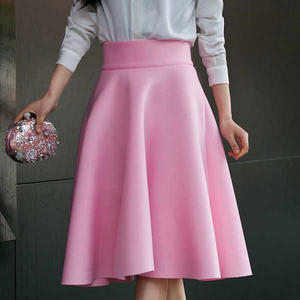 Fashion Women Cotton Space Knee-Length Big Swing Umbrella Skirt High Waist Vintage Ladies Midi Saia Skater SK7340 210621