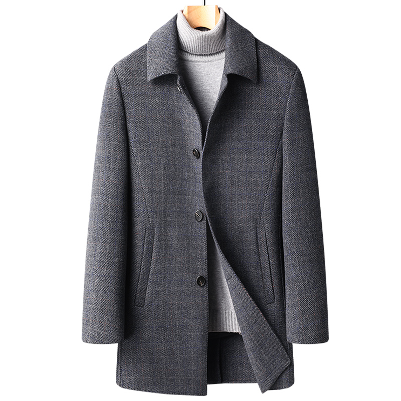 Men's Wool & Blends new autumn and winter fleece double-sided ni medium length coat for young ands middle-aged adults