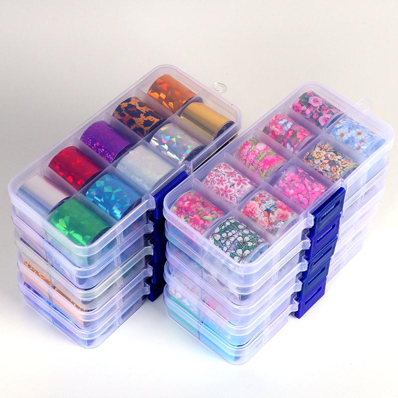 Stickers & Decals 1 Box Holographic Nail Art Transfer Foil Sticker Set Paper Wraps Adhesive Design Nails Decoration Accessories Kit